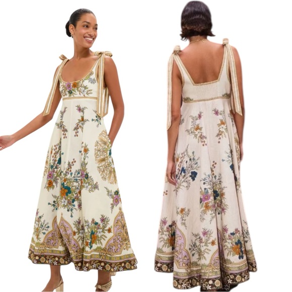 ALEMAIS Crema Antoinette Ballet Midi Sundress 100% linen Flax Size 6 NEW NWT